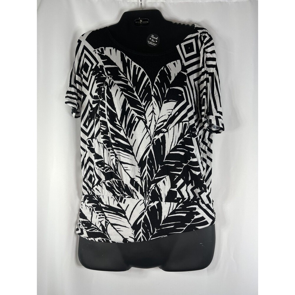 Chico's Shirt Womens 0 S Black Floral Scoop Neck Short Sleeve Jersey Stretch Top